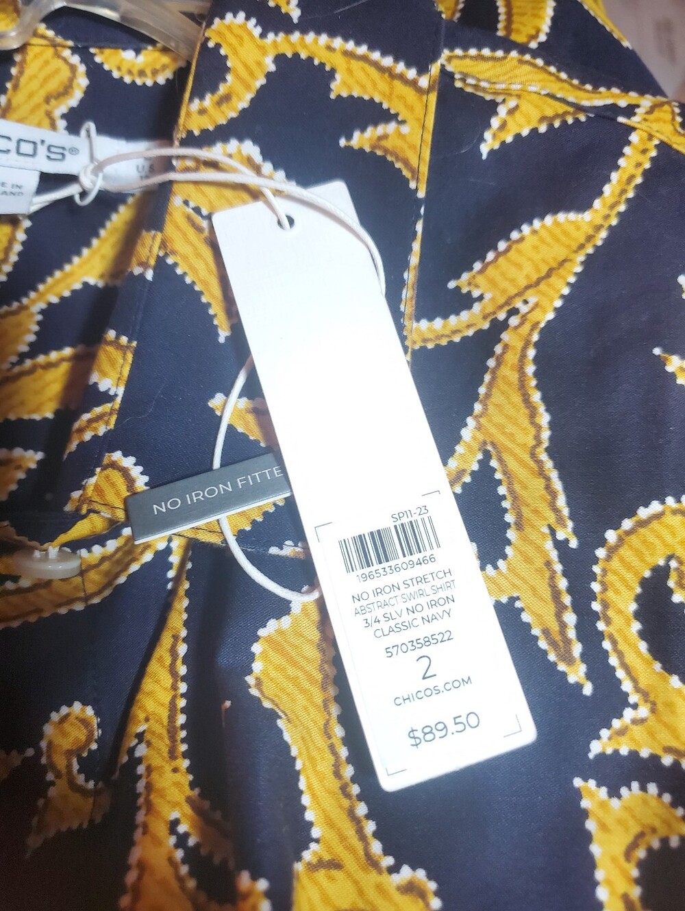 🌞CHICO'S ABSTRACT SWIRL SHIRT   NO IRON    SIZE 2      NWT - Picture 5 of 9